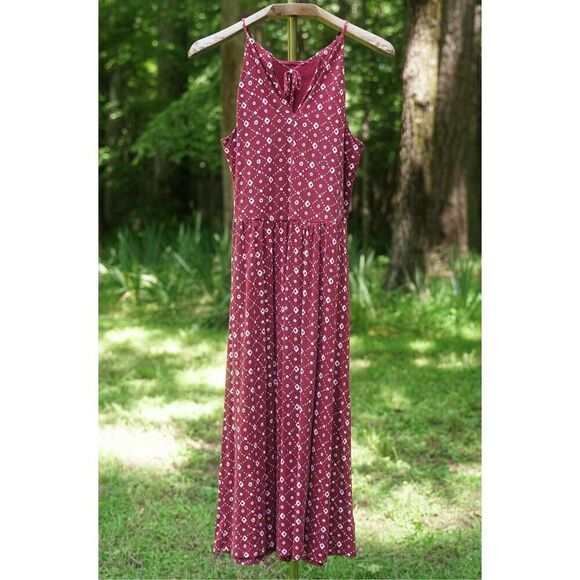 LOFT Burgundy White Casual Long Maxi Dress - Picture 3 of 9